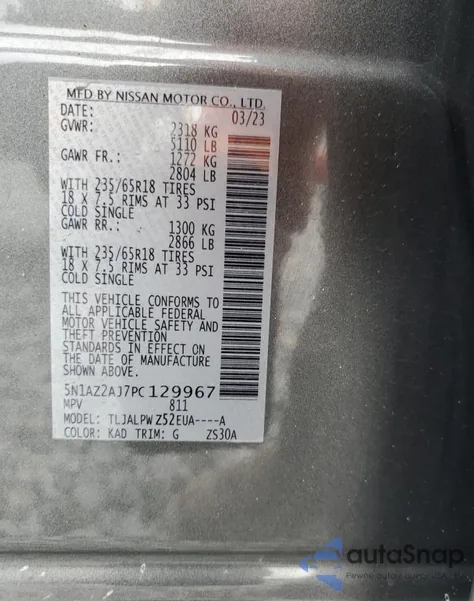 2023 Nissan Murano S z USA, uszkodzony, nr VIN 5N1AZ2AJ7PC129967